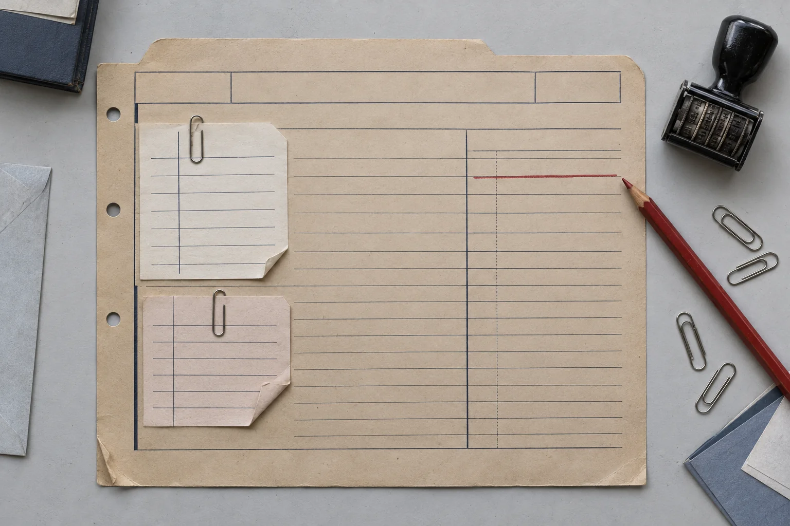 An amended paper docket beside its earlier copy, held together on a desk.